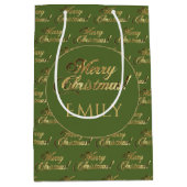 Elegant Olive Green Gold Script Medium Cadeauzakje (Voorkant)