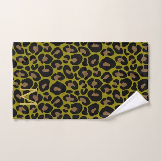 Elegant Olive Green Leopard Monogram  Bad Handdoek (Handdoek)
