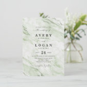 Elegant Olive Green Marble & Glitter Wedding Kaart (Staand voorkant)