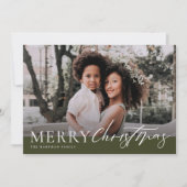 Elegant Olive Green Merry Kerstmis Foto Feestdagenkaart (Voorkant)