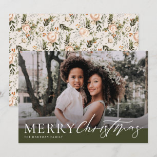 Elegant Olive Green Merry Kerstmis Foto Feestdagenkaart