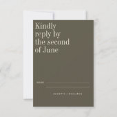 Elegant Olive Green Minimalist Modern Wedding RSVP Kaartje (Voorkant)