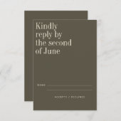 Elegant Olive Green Minimalist Modern Wedding RSVP Kaartje (Voorkant / Achterkant)