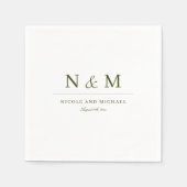 Elegant Olive Green Monogram Initials Wedding Servet (Voorkant)
