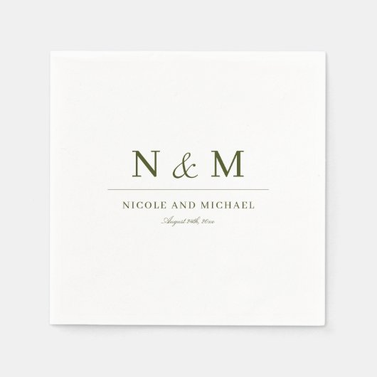 Elegant Olive Green Monogram Initials Wedding Servet (Voorkant)