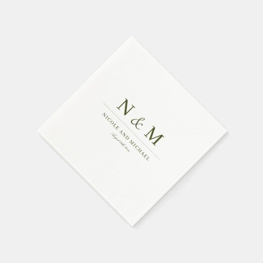 Elegant Olive Green Monogram Initials Wedding Servet (Hoek)