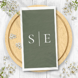 Elegant Olive Green Monogram Minimalist Servet