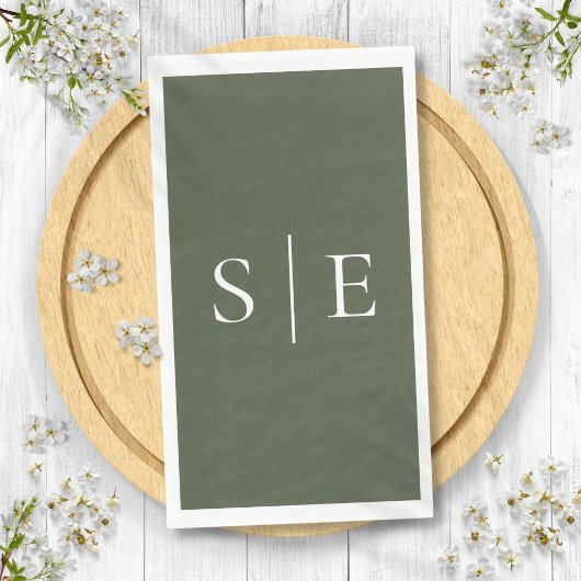 Elegant Olive Green Monogram Minimalist Servet
