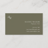 Elegant Olive Green Monogram Visitekaartje (Achterkant)