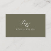 Elegant Olive Green Monogram Visitekaartje (Voorkant)