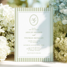 Elegant Olive Green Monogram Wedding Invitation Kaart