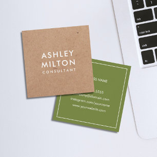 Elegant Olive Green PRINTED Kraft Consultant Vierkante Visitekaartje