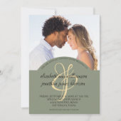 Elegant Olive Green Script 2 Photo Wedding Kaart (Voorkant)