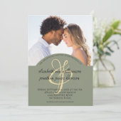 Elegant Olive Green Script 2 Photo Wedding Kaart (Staand voorkant)