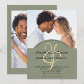 Elegant Olive Green Script 2 Photo Wedding Kaart (Voorkant / Achterkant)