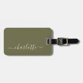Elegant Olive Green Script Name Persoonlijk Bagagelabel (Voorkant horizontaal)