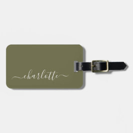Elegant Olive Green Script Name Persoonlijk Bagagelabel