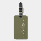 Elegant Olive Green Script Name Persoonlijk Bagagelabel (Voorkant verticaal)