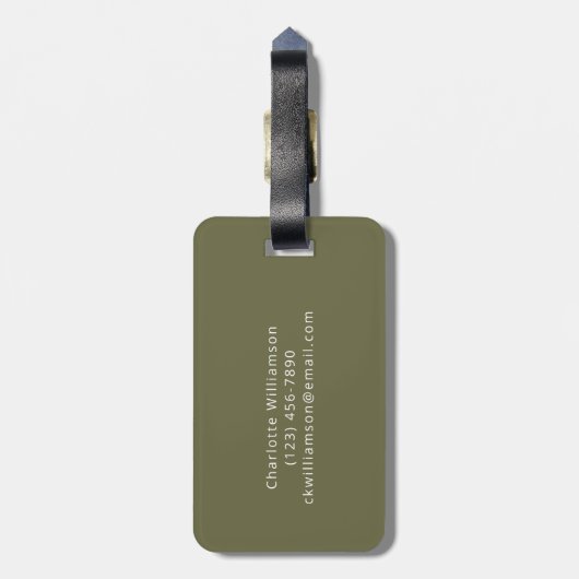 Elegant Olive Green Script Name Persoonlijk Bagagelabel (Achterkant verticaal)