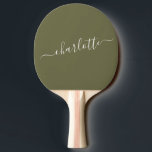 Elegant Olive Green Script Name Persoonlijk Tafeltennisbatje<br><div class="desc">Elegant Olive Green Script Name Personalized Ping Pong Paddle</div>