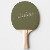 Elegant Olive Green Script Name Persoonlijk Tafeltennisbatje (Voorkant)
