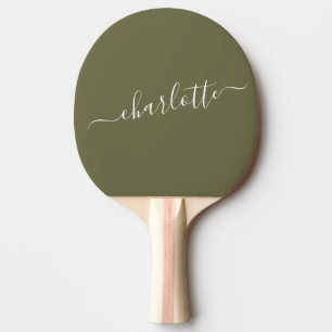 Elegant Olive Green Script Name Persoonlijk Tafeltennisbatje