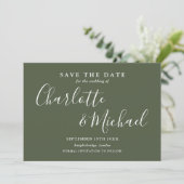 Elegant Olive Green Signature Script Foto Save The Date (Staand voorkant)
