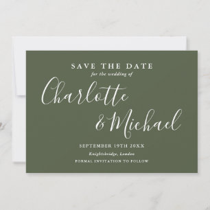 Elegant Olive Green Signature Script Foto Save The Date