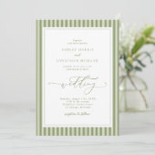 Elegant Olive Green Stripes Wedding Invitation Kaart (Staand voorkant)