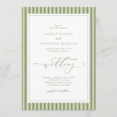 Elegant Olive Green Stripes Wedding Invitation Kaart (Voorkant)