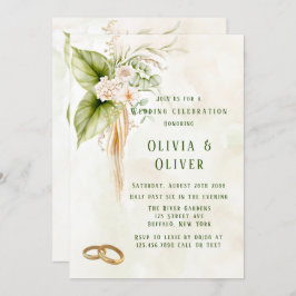 Elegant Olive Green Tropical Florals Wedding Kaart