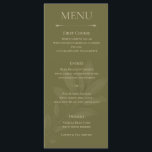 Elegant Olive Green Tulip Botanical Wedding Menu<br><div class="desc">A sophisticated wedding menu card featuring a rich olive green background with delicate vintage tulip botanical illustrations and elegant gold typography. The minimalist layout highlights each course while maintaining a romantic garden aesthetic. Perfect for vineyard weddings, botanical garden celebrations, and elegant outdoor receptions. Designed to coordinate beautifully with olive, sage,...</div>