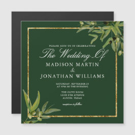 Elegant Olive Green Waterverf Botanical Wedding Magnetische Uitnodiging