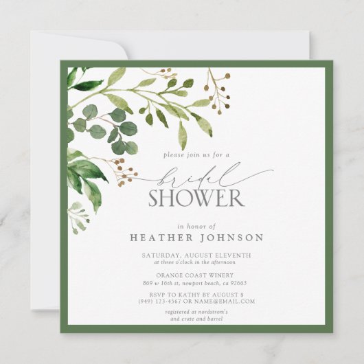 Elegant Olive Green Waterverf Vrijgezellenfeest Kaart (Voorkant)