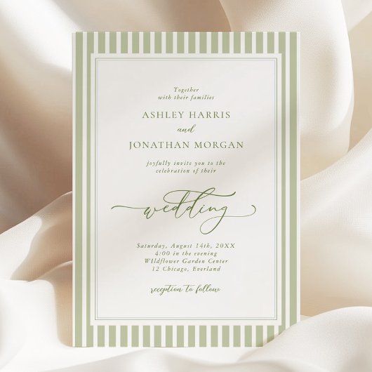 Elegant Olive Green Wedding Invitation Kaart