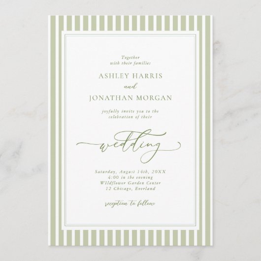 Elegant Olive Green Wedding Invitation Kaart (Voorkant)