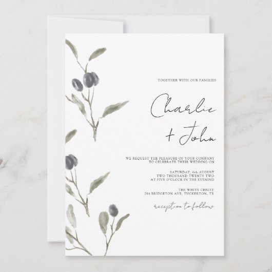 Elegant Olive Green Wedding Kaart (Voorkant)