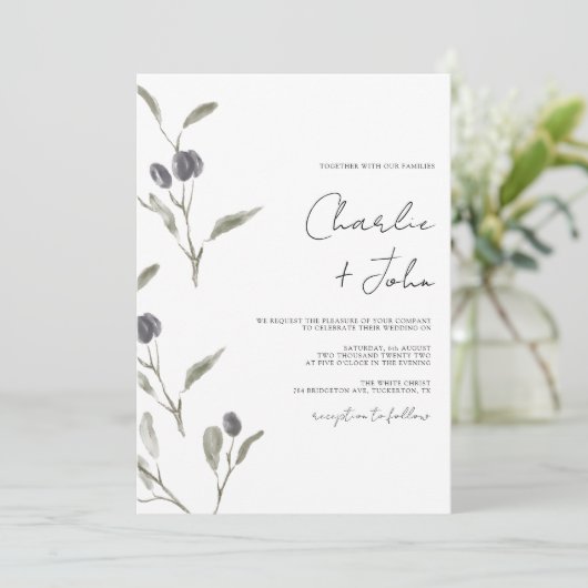 Elegant Olive Green Wedding Kaart (Staand voorkant)