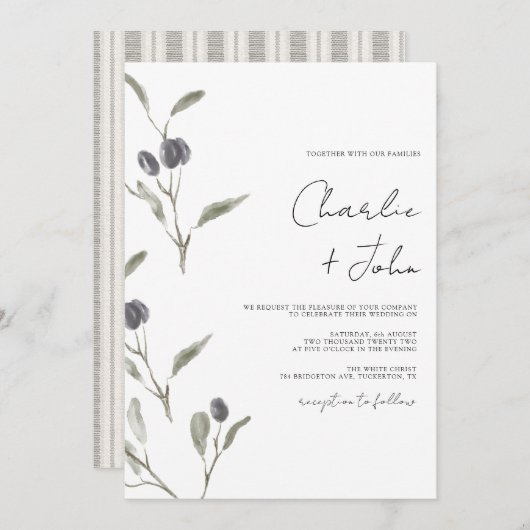 Elegant Olive Green Wedding Kaart (Voorkant / Achterkant)