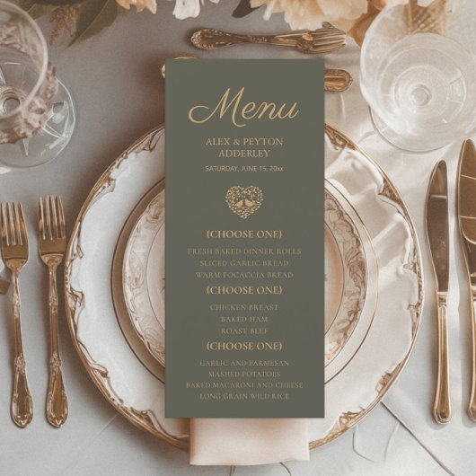 Elegant Olive Green Wedding Reception Tortelduifje Menu