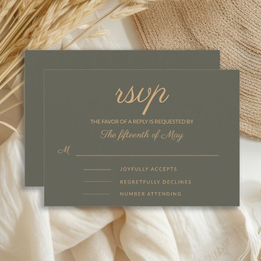Elegant Olive Green Wedding RSVP Kaartje