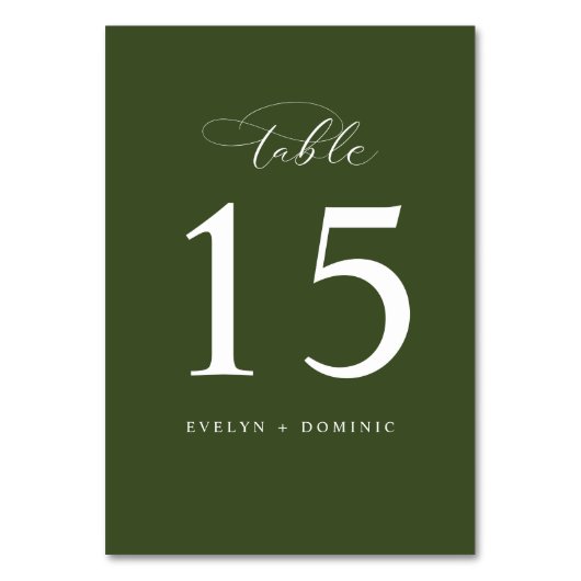 Elegant Olive Green Wedding Table Number Cards Kaart (Voorkant)