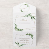 Elegant Olive Greenery Gold Wedding All In One Uitnodiging (Buitenkant)