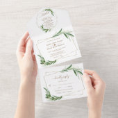 Elegant Olive Greenery Gold Wedding All In One Uitnodiging (Afscheurbaar)