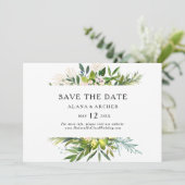 Elegant Olive Greenery Horizontal Save the Date (Staand voorkant)