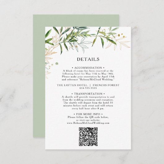 Elegant Olive Greenery QR Code Informatiekaartje (Voorkant / Achterkant)