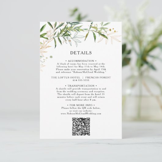 Elegant Olive Greenery QR Code Informatiekaartje (Staand voorkant)