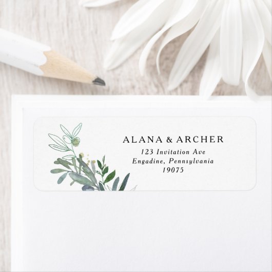 Elegant Olive Greenery Return Address Label (Insitu)