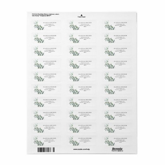 Elegant Olive Greenery Return Address Label (Full Sheet)