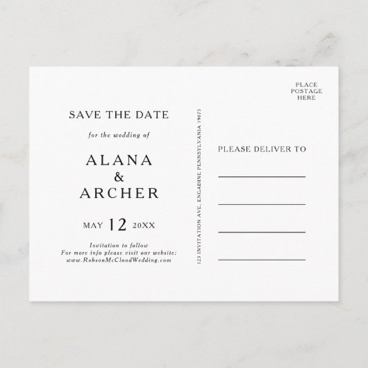 Elegant Olive Greenery Save the Date Briefkaart (Achterkant)